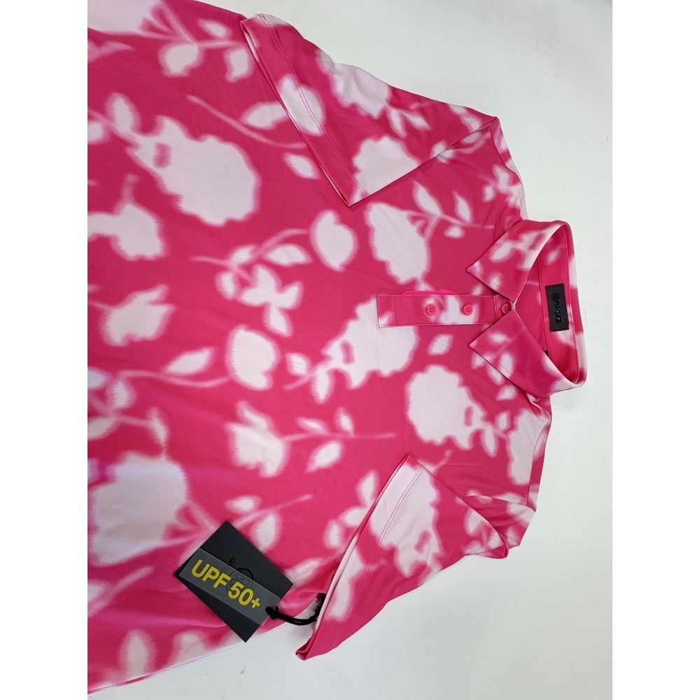 NWT G/Fore BLUR Floral Tech Knockout PINK Performance Golf Polo Shirt LARGE $110 - Picture 5 of 10